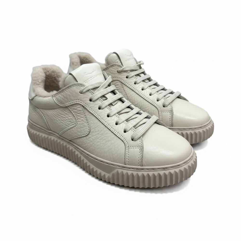 Voile Blanche Cream Pebble Leather Shearling Fur Lined Sneakers Size 9 /39
